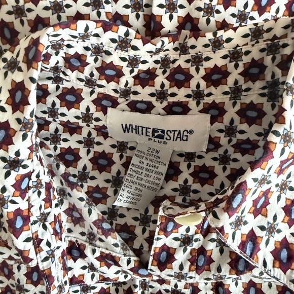 Vintage White Stag Pattern Button Up Shirt Retro Floral Print Blouse - Picture 10 of 10